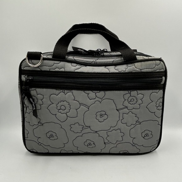 Thirty-One Quilted Floral Print Train Case Cosmetic Makeup Bag Gray, Detachables - Picture 1 of 16